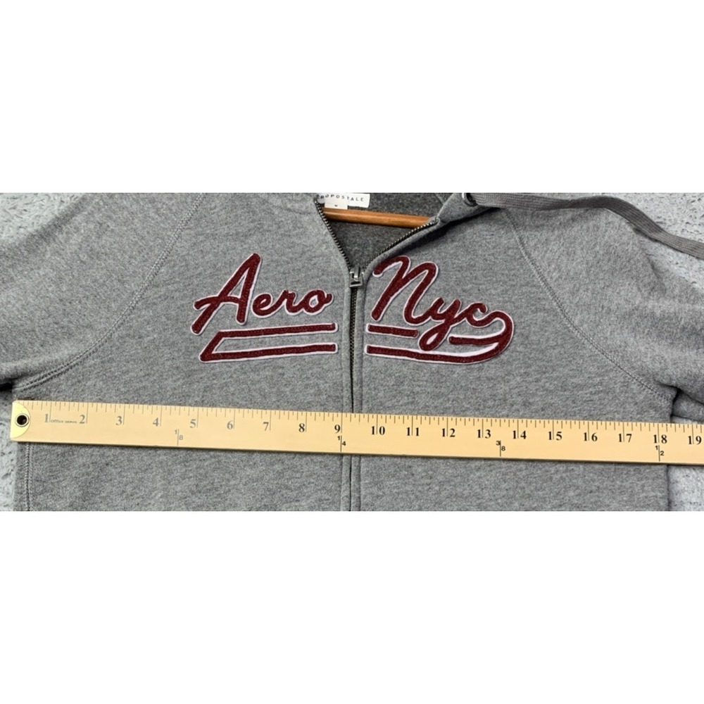 Aeropostale Hoodie Womens Size Medium Gray Full Zip Aero Nyc Logo Fleece Y2K - Picture 3 of 8
